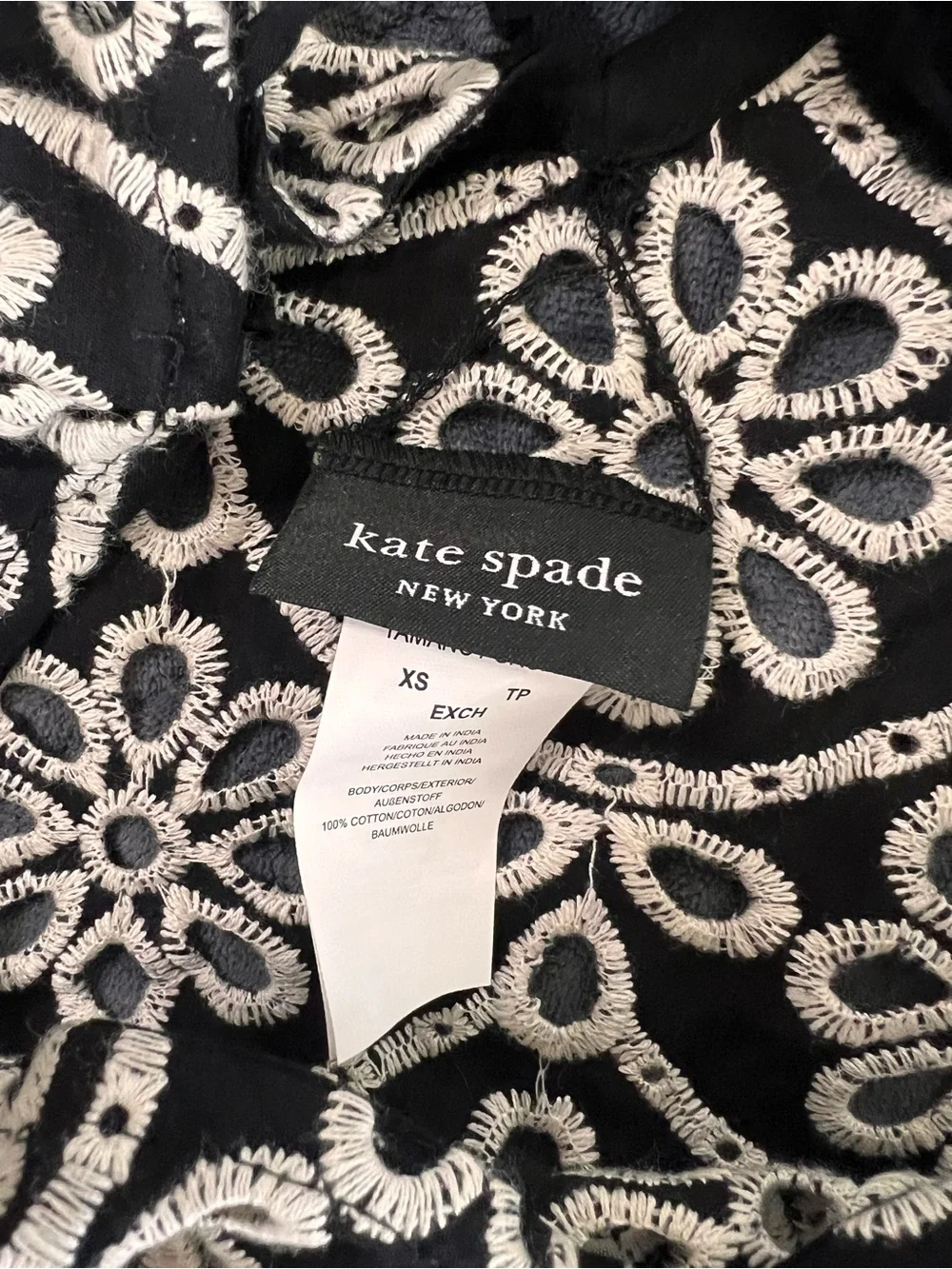 Kate Spade New York Eyelet Cover Up Dress Women’s XS Black Embroidered B23